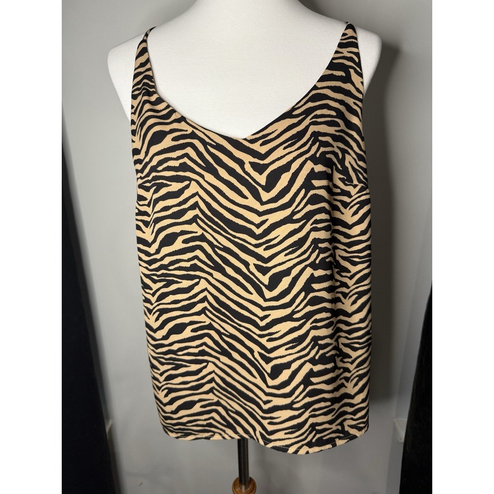 Gap Camisole Women Medium Tan Black Zebra Animal Print Adjustable Strap 548338